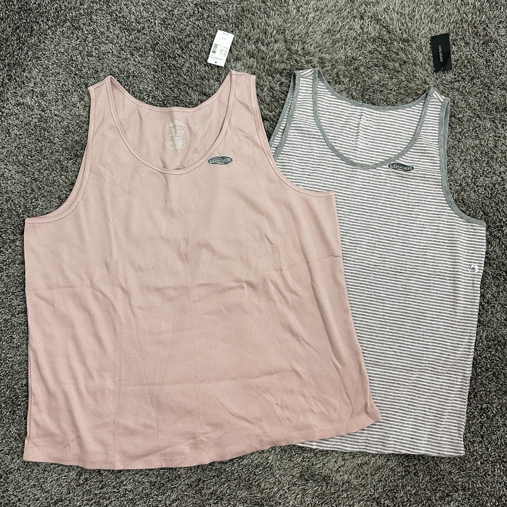 Lot 2 Lane Bryant Women's Tank Top Size 22/24 Rib Knit Cotton Pink Gray NWT